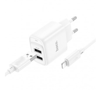 Адаптер сетевой HOCO C141A + кабель USB - Apple lightning, 1.0м (белый)#2029023