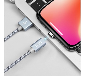 Кабель USB - Apple lightning Hoco U40A магнитный (повр. уп.) 100см 2A  (metal grey) (229845)#2032643