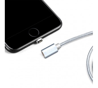 Кабель USB - Apple lightning Hoco U40A магнитный (повр. уп.) 100см 2A  (metal grey) (229845)#2032639