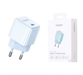 Сетевое зарядное устройство THREEKEY TK-116 GaN USB-C (30W), цвет синий#2033638