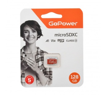 Карта памяти MicroSD 128GB Class10 UHS-I (U3) 100 МБ/сек V30 без адаптера GoPower#2045133