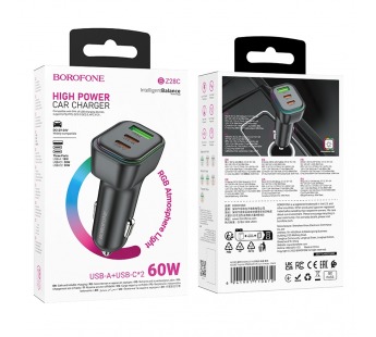 Адаптер автомобильный BOROFONE BZ28C PD 60W (черный)#2115818