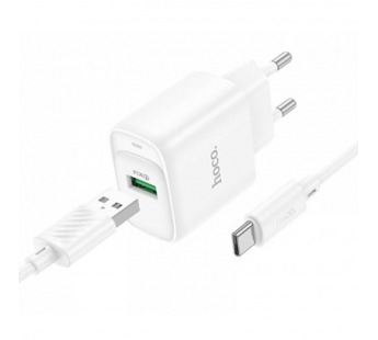 СЗУ с выходом USB Hoco C140A (18W/QC3.0/1USB/кабель Type-C) белое#2040027