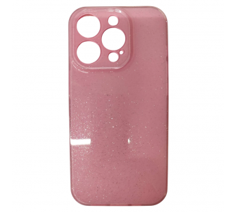 Чехол силиконовый iPhone 15 Pro блестки с защитой камеры розовый#2130892