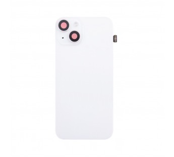 Задняя крышка для iPhone 14 (A2883) в сборе со стеклом камеры Белый (стекло, монолит, MagSafe с оригинальным шлейфом, логотип) - Премиум#2068665