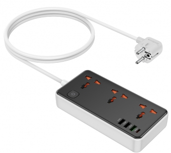 Сетевой удлинитель Hoco AC8A, 3м, EU/UK/US + (PD30W/1C3A), 2500W, черный#2047175