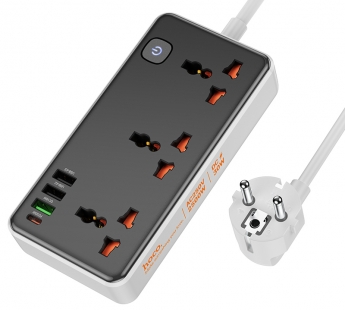 Сетевой удлинитель Hoco AC8A, 3м, EU/UK/US + (PD30W/1C3A), 2500W, черный#2047177