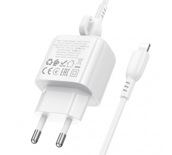 Адаптер Сетевой с кабелем Borofone BAS41A Potential 2USB 2,4A/12W (Lightning/USB) (white) (235125)#2048057