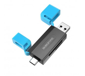 КартРидер BOROFONE DH9 2в1 (Micro SD/SD) USB/Type-C 3.0 голубой#2121812