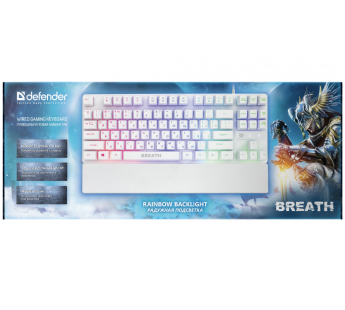 Клавиатура DEFENDER Breath GK-184 RU, проводная игровая ,белая,радужная,87кн.#2049940