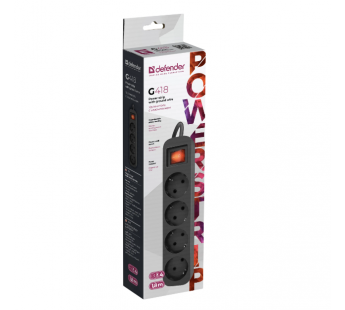 Удлинитель DEFENDER G418, 4 розетки с заземлением 1.8 м#2049916
