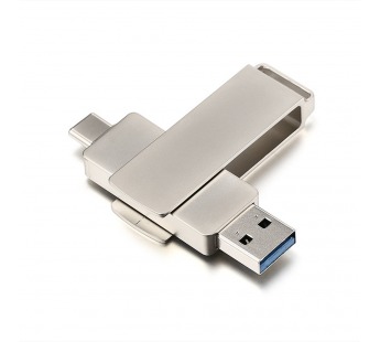 USB 3.0 Flash накопитель 64GB шт.USB (A)+шт.Type-C GoPower MODERN, металл серый#2050738