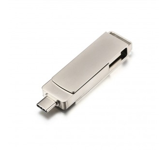 USB 3.0 Flash накопитель 64GB шт.USB (A)+шт.Type-C GoPower MODERN, металл серый#2050772