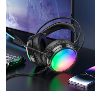 Наушники полноразмерные Borofone BO108 Flame, USB+Jack 3.5mm (черный)#2051488