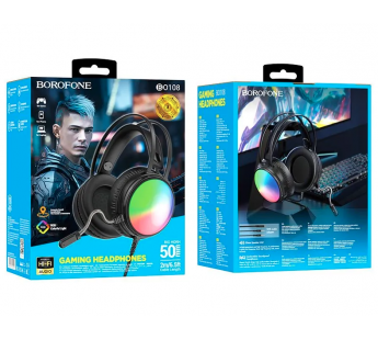 Наушники полноразмерные Borofone BO108 Flame, USB+Jack 3.5mm (черный)#2051484