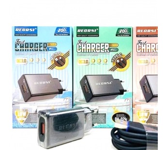 Сетевое ЗУ RECRSI CH-Q24 + кабель Type-C (1USB/QC 3.0 3A) черное#2093760