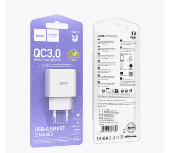 СЗУ с выходом USB Hoco C140A (18W/QC3.0/1USB) белое#2053068