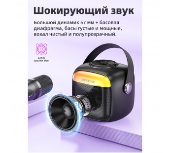 Портативная колонка BOROFONE BP15 (Bluetooth/USB/TF/AUX/FM/1500 mAh/8Вт) с микрофоном черная#2053886