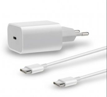 Сетевой адаптер питания USB-C 20W + кабель Type-C-Type-C 15 Pro Max с лого (белый)#2055591