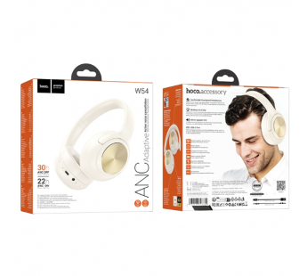 Bluetooth-наушники полноразмерные Hoco W54 Young ANC (milky white) (234620)#2056214