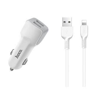 АЗУ с выходом USB Hoco Z23 (12W/2.4A/2USB/кабель Lightning) белое#2057813