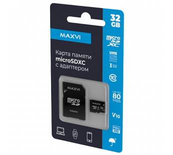 32Gb карта памяти MAXVI microSD + SD адаптер class10 UHC-I#2059276