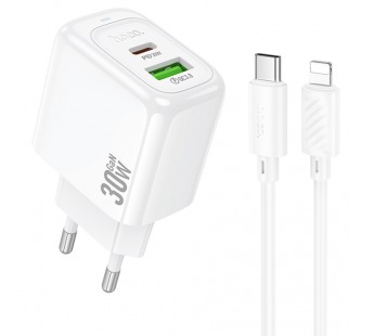 СЗУ с выходом USB Hoco CS55A (PD30W/QC/1USB C/1USB/кабель Type-C - Lightning) белое#2058789
