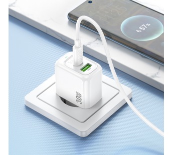 СЗУ с выходом USB Hoco CS55A (PD30W/QC/1USB C/1USB/кабель Type-C - Type-C) белое#2058785