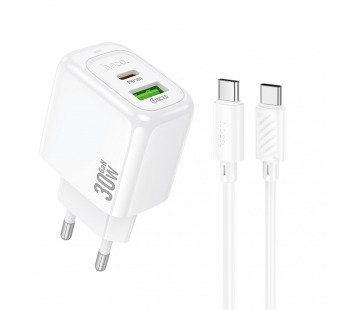 СЗУ с выходом USB Hoco CS55A (PD30W/QC/1USB C/1USB/кабель Type-C - Type-C) белое#2058787
