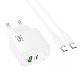 СЗУ с выходом USB Hoco CS55A (PD30W/QC/1USB C/1USB/кабель Type-C - Type-C) белое#2058788