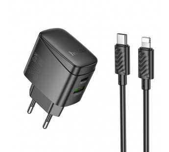 СЗУ с выходом USB Hoco CS61A (PD30W/QC/1USB C/1USB/кабель Type-C - Lightning) черное#2058793