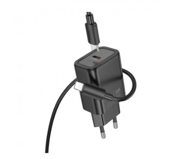 Сетевое зарядное устройство Hoco N60 PD20W +кабель Type-C/Lightning, цвет черный#2062654
