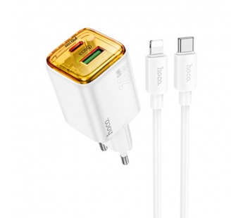 Адаптер Сетевой с кабелем Hoco N52 USB/Type-C 3A/20W (Lightning/Type-C) (white) (236358)#2063399