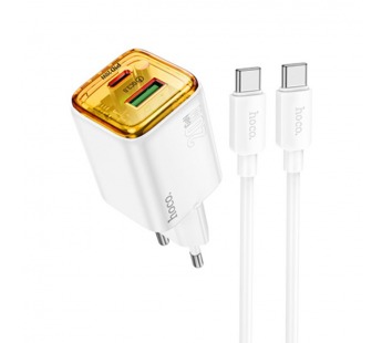 Адаптер Сетевой с кабелем Hoco N52 USB/Type-C 3A/20W (Type-C/Type-C) (white) (236360)#2063398