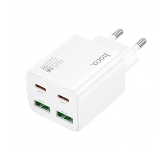 Адаптер Сетевой с кабелем Hoco N55 2Type-C/2USB 3A/20W (Lightning/Type-C) (white) (236342)#2063395