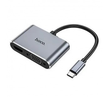 Адаптер гн. HDMI +гн. VGA -шт.Type-C, 0.15м, серый HB29 Hoco#2141578
