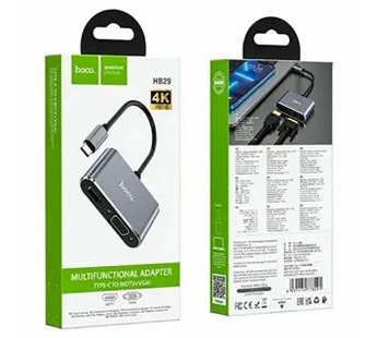 Адаптер гн. HDMI +гн. VGA -шт.Type-C, 0.15м, серый HB29 Hoco#2141577