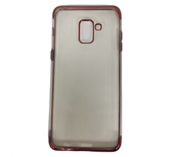 Чехол Samsung A8 Plus (2018) силикон Laser ободок хром красный #2067505