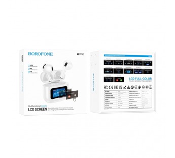 Наушники Bluetooth BOROFONE BW60, в кейсе с экраном, сенсорные, цвет белый#2068134