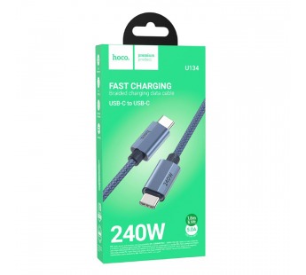 Кабель Type-C - Type-C Hoco U134 (5A, 240W, PD, оплетка ткань 2 м) Темно-синий#2075027