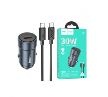 Автомобильное ЗУ HOCO Z57 + кабель Type-С/Type-C (PD 30W) серый металл#2097362