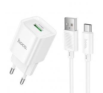 Адаптер Сетевой с кабелем Hoco C145A Charm USB 3A/18W (USB/Type-C) (white) (236008)#2074620