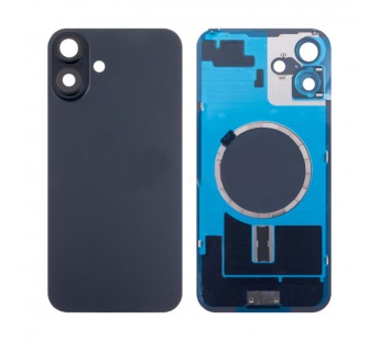 Задняя крышка для iPhone 16 Plus (A3290) в сборе со стеклом камеры Черный (стекло, монолит, MagSafe, логотип) - Премиум#2103070