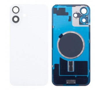 Задняя крышка для iPhone 16 (A3287) в сборе со стеклом камеры Белый (стекло, монолит, MagSafe, логотип) - Премиум#2103073
