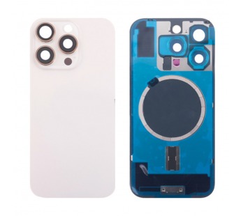 Задняя крышка для iPhone 16 Pro Max (A3296) в сборе со стеклом камеры Бежевый (стекло, монолит, MagSafe, логотип) - Премиум#2103083