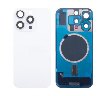 Задняя крышка для iPhone 16 Pro Max (A3296) в сборе со стеклом камеры Белый (стекло, монолит, MagSafe, логотип) - Премиум#2103084