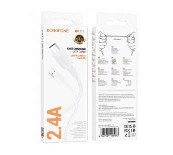 Кабель USB - micro USB Borofone BX111 Feliz (повр. уп.) 100см 2,4A  (white) (238890)#2074876