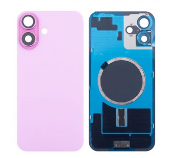 Задняя крышка для iPhone 16 Plus (A3290) в сборе со стеклом камеры Розовый (стекло, монолит, MagSafe, логотип) - Премиум#2103087