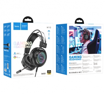 Наушники полноразмерные HOCO W110 Resource, RGB, микрофон, кабель USB+3.5mm, 2.0м (черный)#2096415