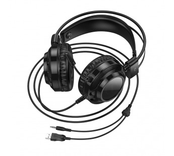 Наушники полноразмерные HOCO W110 Resource, RGB, микрофон, кабель USB+3.5mm, 2.0м (черный)#2122652
